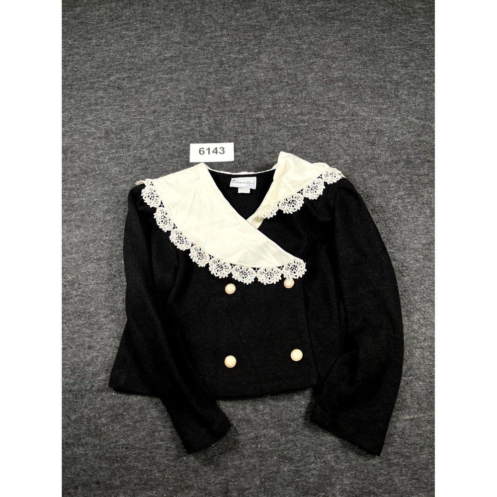 Vintage Matthew & David Cardigan Sweater Womens‎ 14 Petite Black Tight Knit